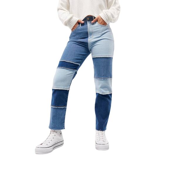 Hollister Vintage 90s Style Straight Patchwork Ultra High Sz 00R / W23 Jeans - Picture 2 of 7